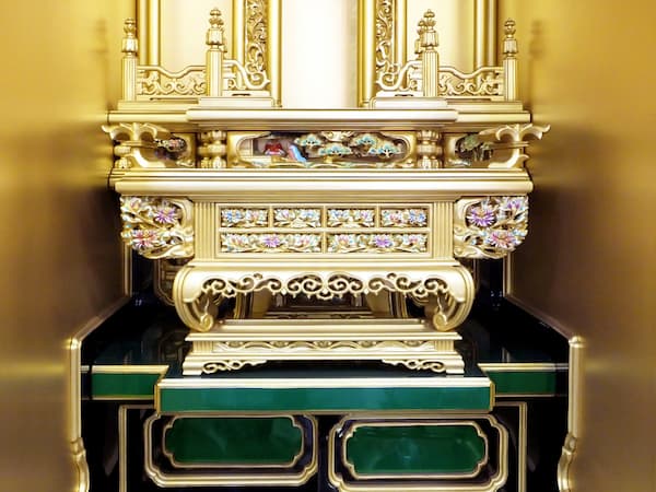 銭辰堂 美術仏壇 もえぎ色本漆塗 浄土真宗本願寺派用1-4